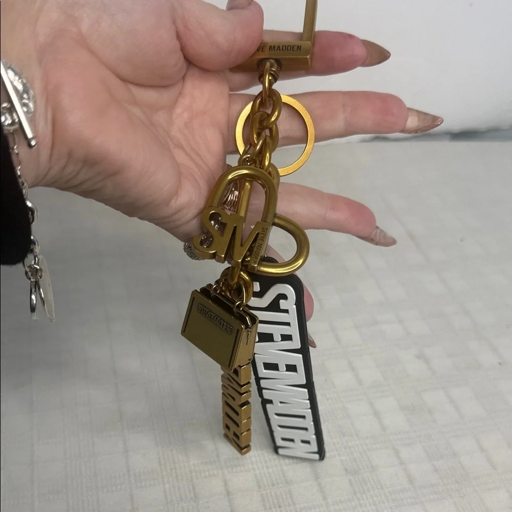 Steve Madden Brushed Gold Logo cluster Bag Charm/Keychain